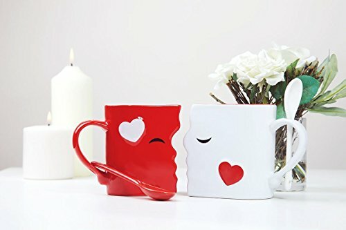 KISSING MUGS SET for Couples Mr Mrs His Her Coffee Mugs with Spoon By BLU DEVIL - Picture 2 of 5