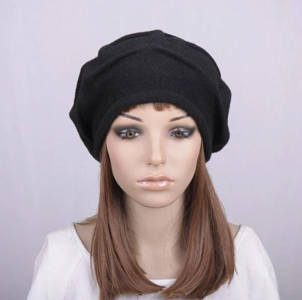 JM236 Black Stylish Veins Winter Warm Wool Beret Beanie Hat Cap Women's New - Image 2 of 4