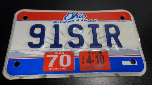 VINTAGE METALL MOTORRAD NUMMERNSCHILD ~ OHIO GEBURTSORT DER LUFTFAHRT 91SIR EXP 4-10
