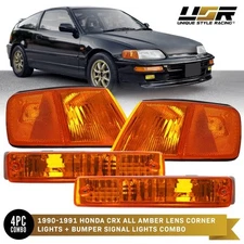 COMBO DEPO USDM Amber Corner + Bumper Signal Lights For 1990-1991 Honda CRX CR-X