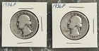 2 1936 P WASHINGTON QUARTERS, CIRCULATED, UNGRADED