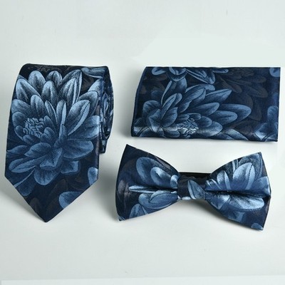 Herren 3er Set Krawatte, Taschentuch, Manschettenknöpfe 7 cm Paisley Jacquard Satin Formell Abschlussball Party