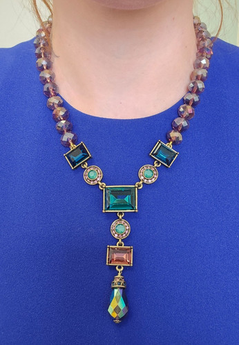 Heidi Daus “Divinely Deco” Crystal Purple Bead Y-Drop Statement Necklace