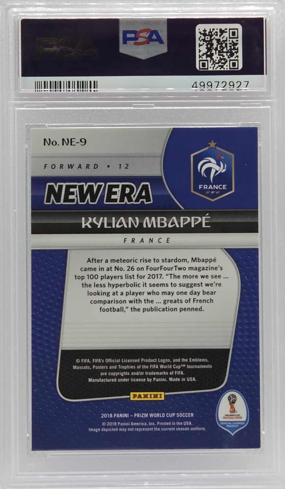Kylian Mbappe 2018 Panini Prizm World Cup New Era #NE-9 France Rookie RC PSA 9 view 2