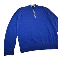 Greyson Cashmere Wool Mans Sweater SZ L Blue Zip Mock Neck Preppy Classic