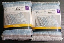 NWT Mainstays KING SIZE Pillow Shams Blue Vertical Stripes 2pc