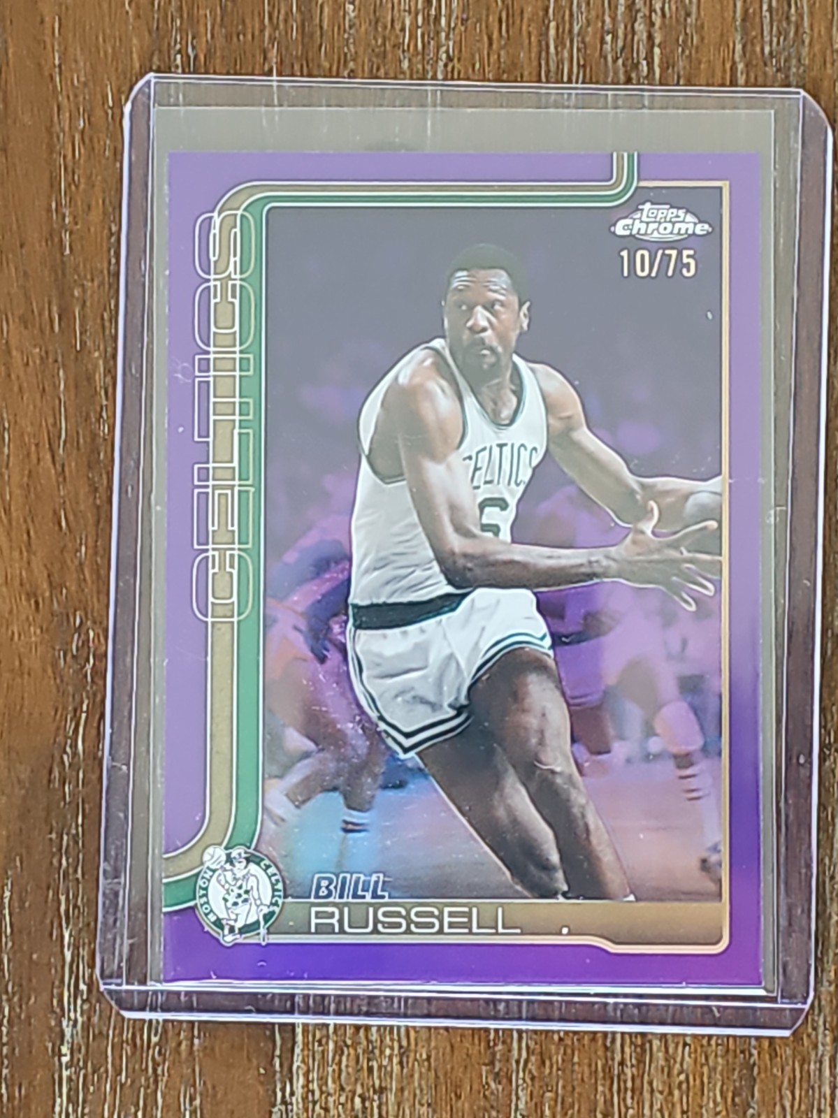 Bill Russell 2025-26 NBA Topps Chrome Update Purple Chrome Refractor /75 view 1