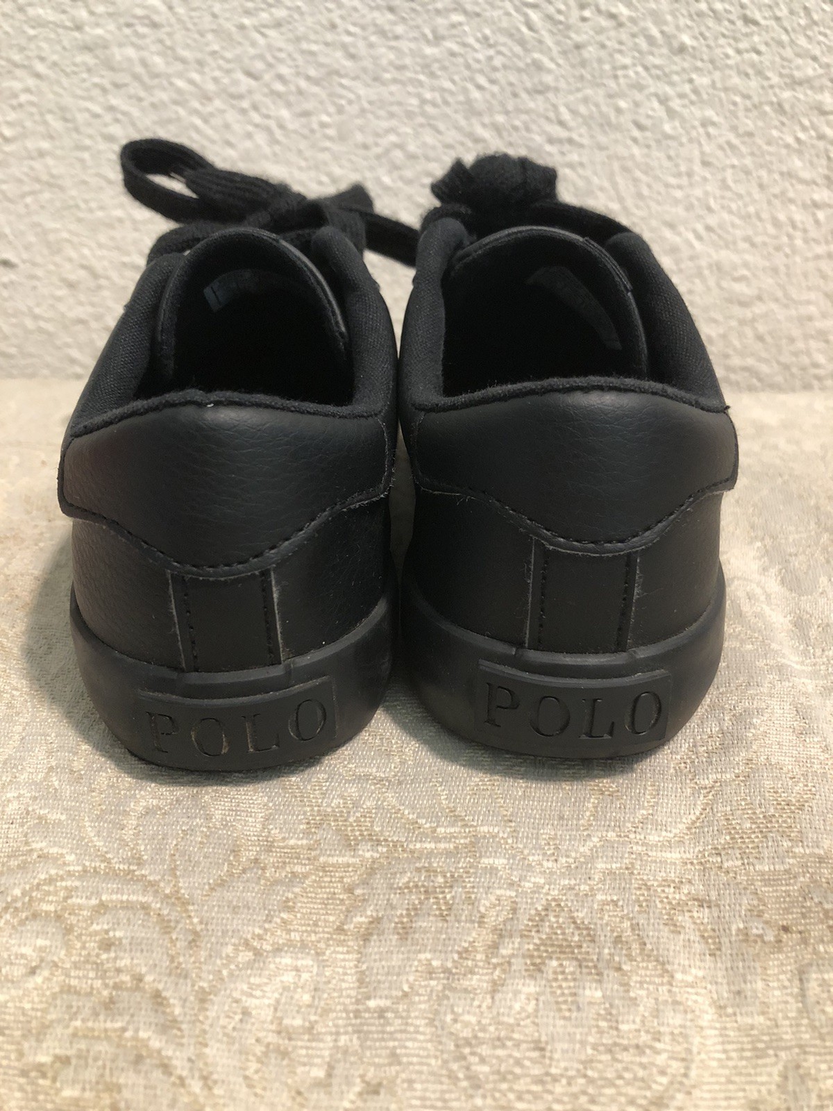 Polo Ralph Lauren Sneakers Scarpe Bambino 13 Nero Pelle Nero Logo Pony