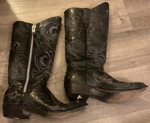 Old Gringo Razz Boots Women's 10B Black Gray Leather Floral Distressed Cowboy - Picture 5 of 22