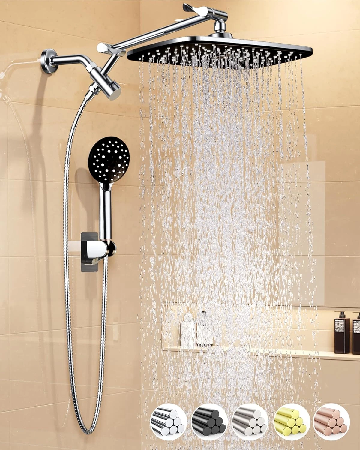 11.8" Rain Shower Head with Handheld, High Pressure Handheld Shower with Multi S