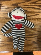 Dan Dee Collectors Choice Sock Monkey White Black Stripe W/Heart