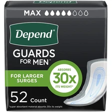 Guards Incontinence Pads for Men, Maximum Absorbency, 52 Count, Packaging May...