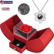 Preserved Red Rose w/ Necklace   Eternal Flower Gift for Her