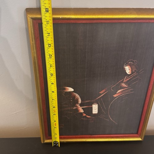 Vintage Japanese Needlepoint Crewel Embroidery Black Silk Rickshaw Geisha ~16x12 - Picture 8 of 9