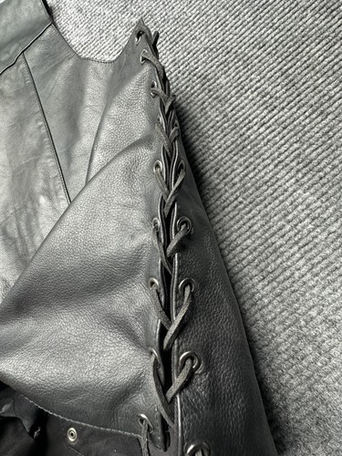 Silver Bike Leather Motorcycle Vest Mens Large Black Gun Pocket 10 Pocket Biker - Picture 9 of 12