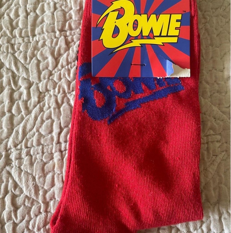 David Bowie Women's Crew Socks Red/Blue Graphic Music Novelty US 6-9.5