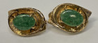 Beautiful Vintage 10k Yellow Gold Jadeite Jade Clip Earrings 4.8 Grams — photo 2