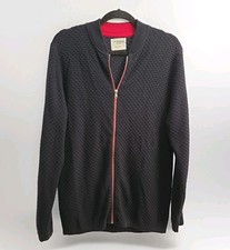 Primark Mens Medium Dark blue Lightweight textured full zip Cardigan Sweater EC