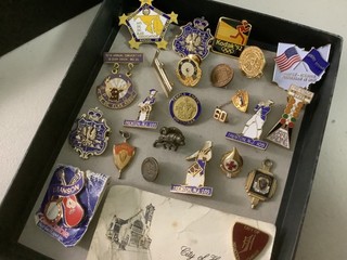 Junk drawer lot of vintage collectible pins fraternity awards some gold filled ?