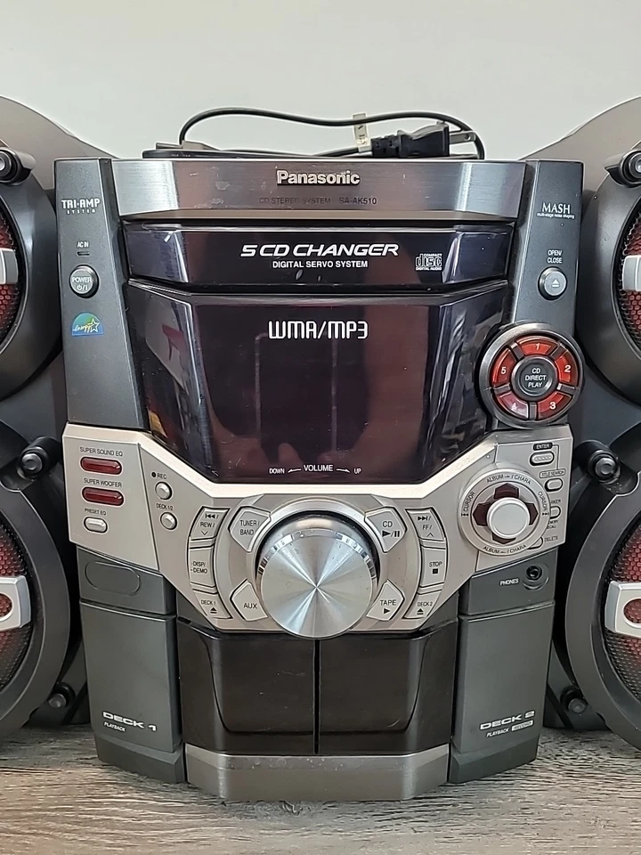Panasonic SA-AK510 Stereo Sys. 5 Cd's mp3 Dual Cassette No Remote Tested Read - Image 2 of 4