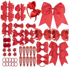 50 PCS Red Hair Bows Set Valentines Birthday For Little Toddler Kids Girls