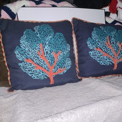 allen + roth Navy Blue Coral Square Decorative Polyester Throw Pillow Zipper