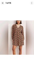 Boden V Neck Tea Dress Multicolor Floral Long Sleeve Knee Length Women's Size 6