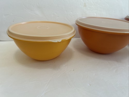 Vintage Tupperware Nesting Wonderlier Harvest Colors Bowls & Lids Set of 3 - Picture 2 of 23