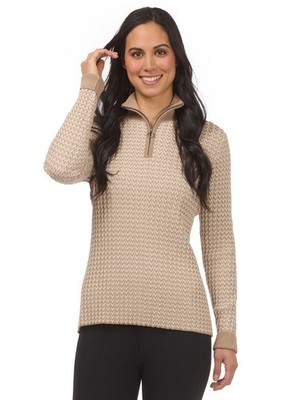 Kerrits Quarter Zip Herringbone Sweater - Sand/Soft White
