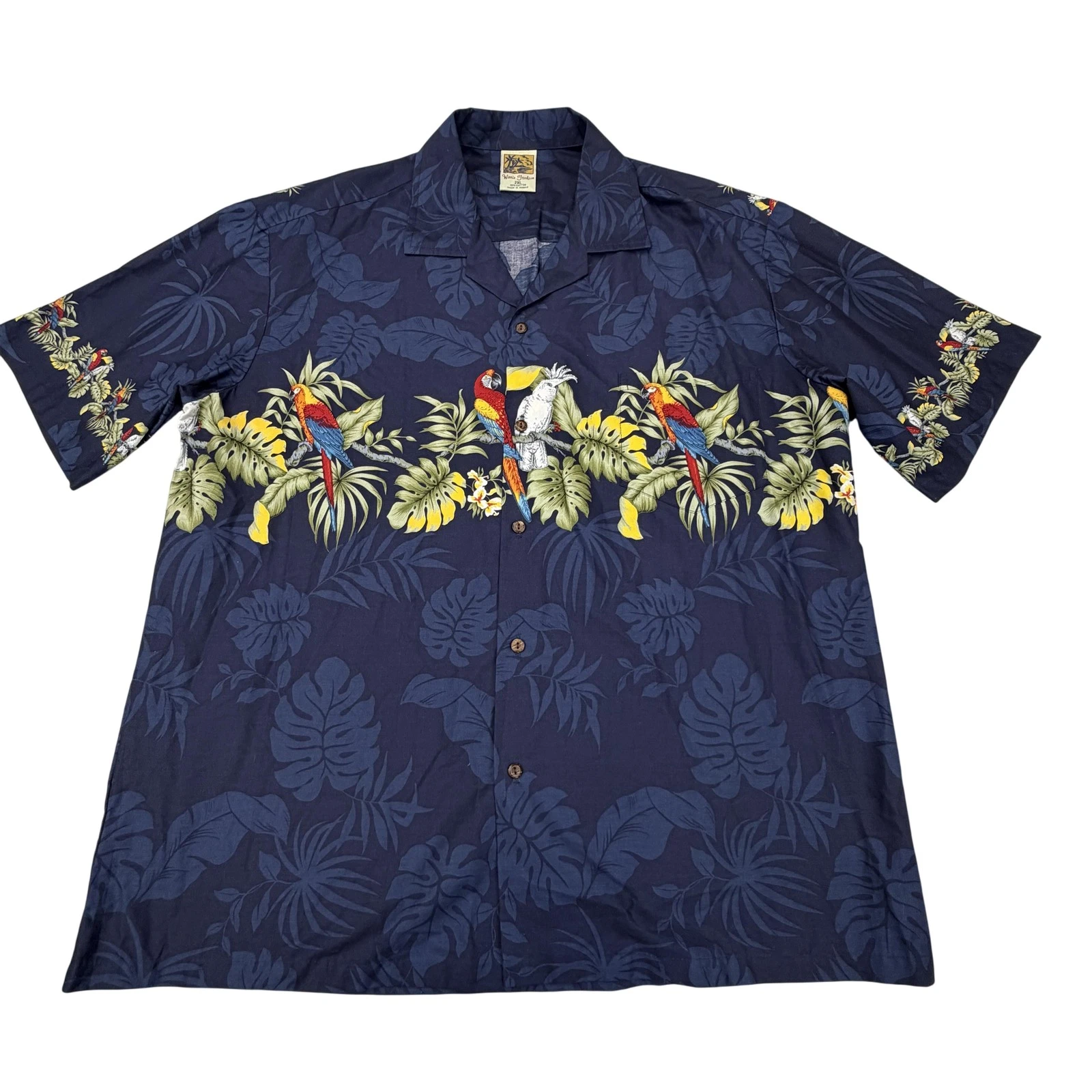 Winnie Fashion Shirt Mens 2XL Blue Parrot Hawaiian Short Sleeve Button Up