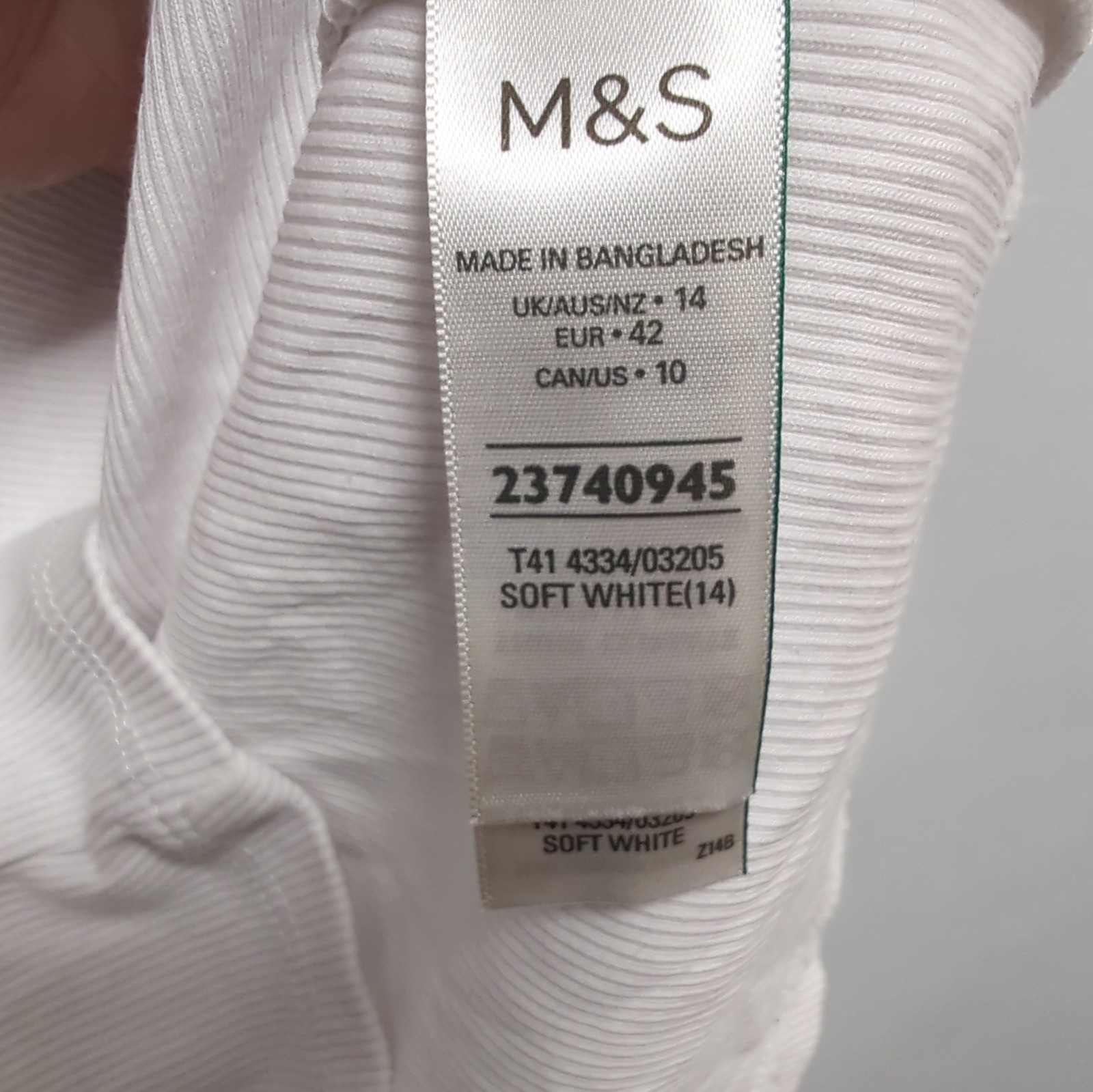 M&S White One Shoulder Ribbed Stretch Tank Top UK 14 image 7