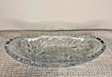 Vintage pressed glass oval floral relish /console dish, sawtooth rim (clear)
