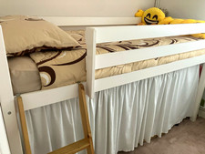 White Painted Wood Mid Sleeper Single Bed Frame with Built-In Ladder Modern