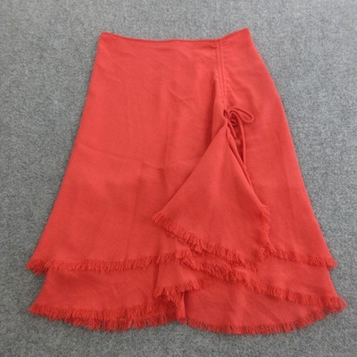 Adolfo Dominguez Skirt Womens 42 Orange Knit Wrap Midi Fringe Layered Lined