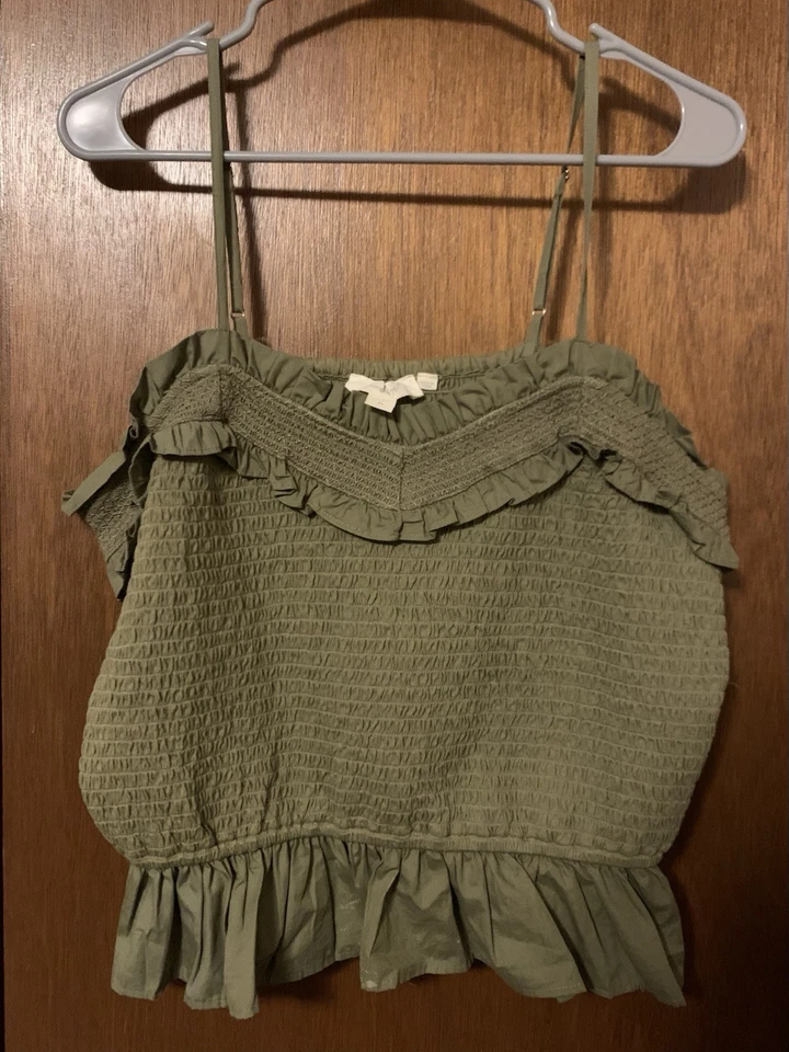 Anthropologie Forever That Girl Sage 绿色褶皱绑带背心 XL — 第 2/4 张图片