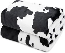 Cow Print Blanket Warm Plush Cute Black Cow Throw Blanket Soft Fleece Flannel Li