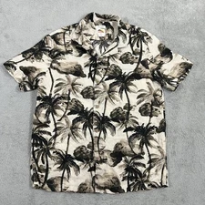 C&C California Shirt Mens Medium Camp Collar Linen Palm Trees Button Up