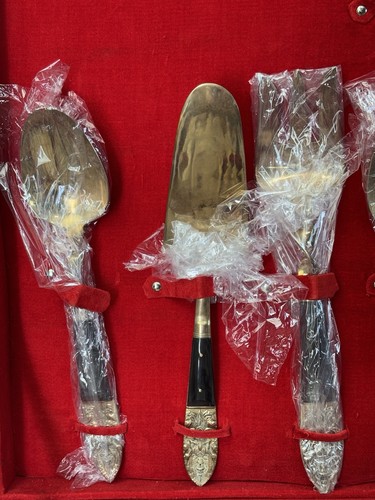 Star of Siam Bronze Flatware Set 104pc NOS Thai Black Gold Utensils w/ Case - Picture 4 of 16