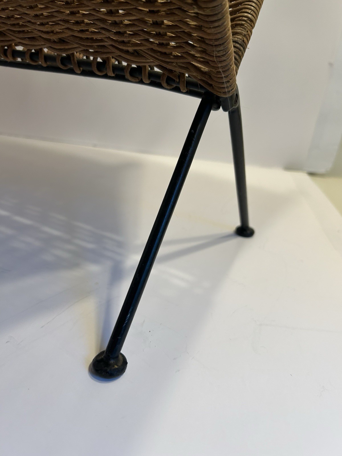 Vintage Mid Century Modern Magazine Holder Rattan Wicker Iron