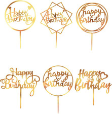 Happy Birthday Cake Toppers Gold, 18 Pcs Gold Happy Birthday Cake Topper, Acryli