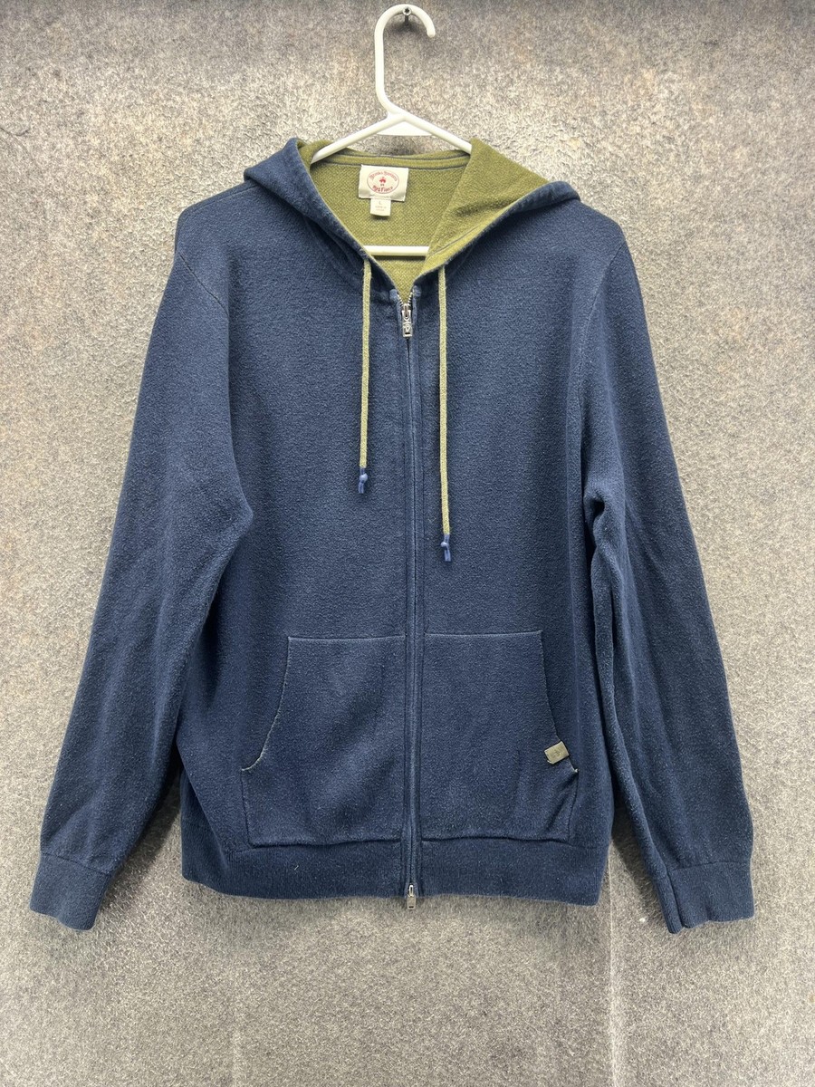 Vintage Brooks Brothers Hoodie Men Large Blue Red Fleece Full Zip