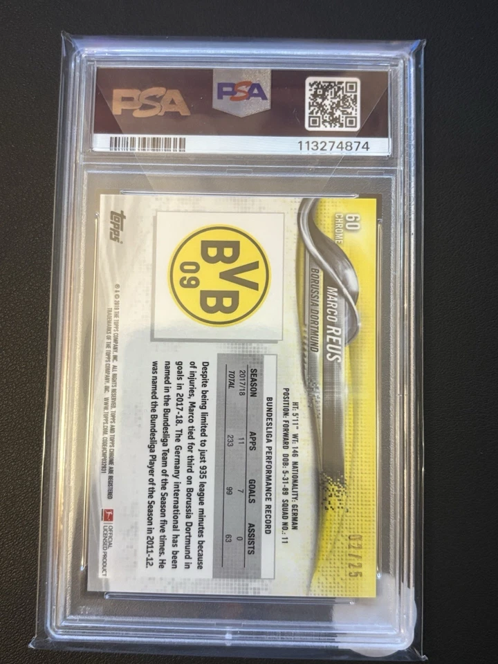 Refrator 2018 Topps Chrome Bundesliga Marco Reus laranja /25 PSA 10 | #60 BVB - Imagem 2 de 2