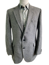 Vintage Haggar Wool Tweed Blue Gray Herringbone Blazer Sport Jacket 44L USA