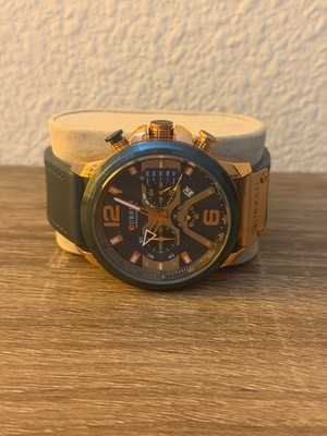 CURREN 8329 Men's Rose Gold Tone Blue Dial Watch Leather Strap 44mm