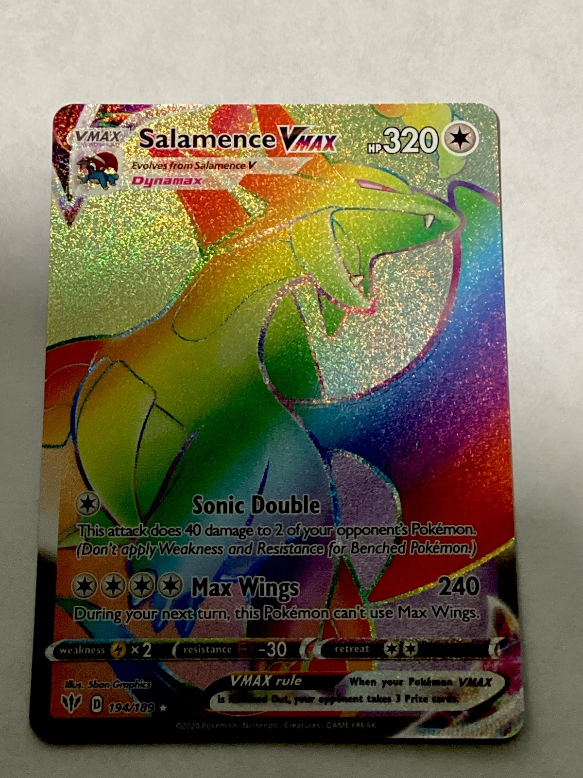 Salamence VMAX (Secret) 194/189 Swsh03: Darkness Ablaze Holo MINT