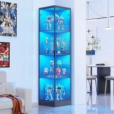 4 Tier Corner Display Cabinets, 62.9" Tall Bookcase Bookshelf with Lights
