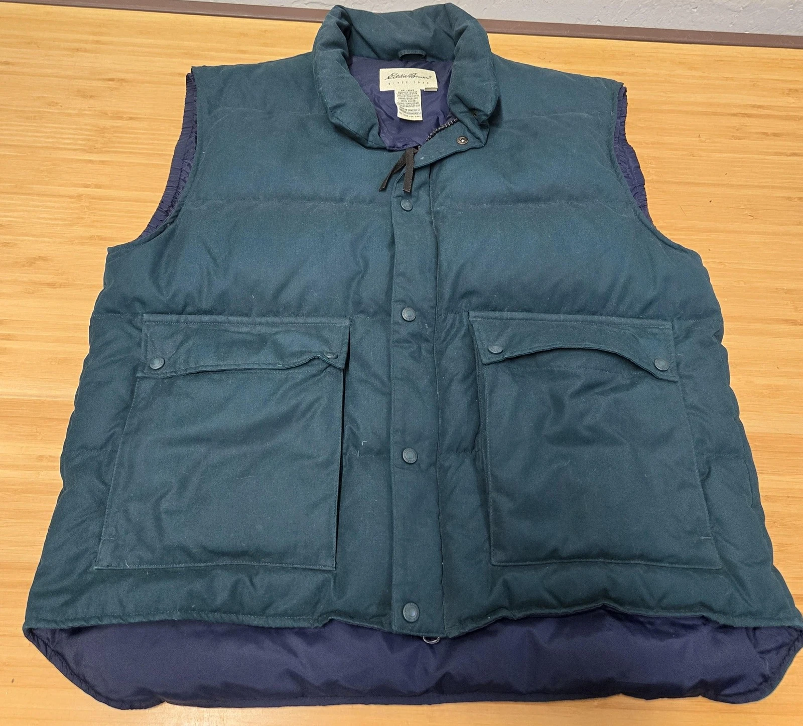 Eddie Bauer Vest Mens XL Green Goose Down Puffer Quilted Outdoor Winter Warm