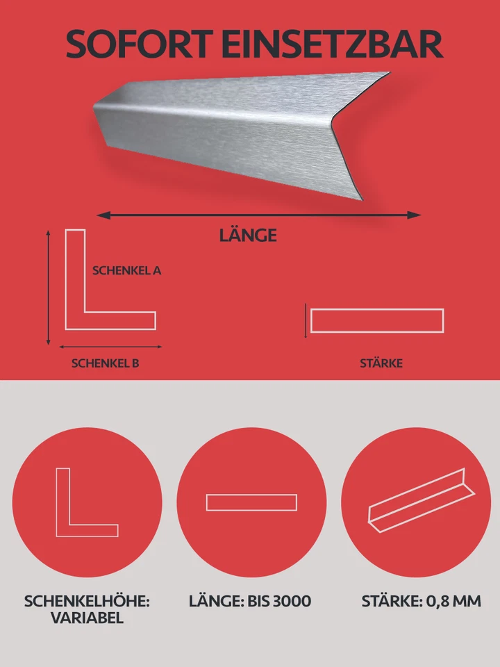 Edelstahl Winkel Eckschutz Wand Winkelprofil K240 Kantenschutz Leiste 1,0 mm - Bild 4 von 4