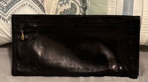 Cesare Piccini Black Leather Clutch Envelope Purse Handbag Italy Snap Closure - Picture 2 of 15