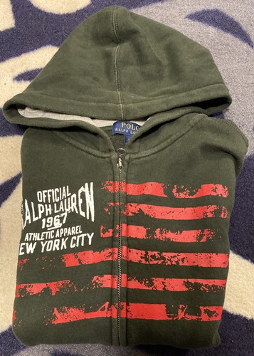 Big Kids Ralph Lauren Polo Screened Full Zip Hoodie Jacket L (14-16) Dark Green - Picture 12 of 12